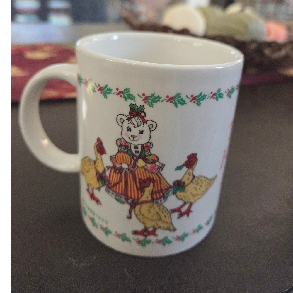 Vintage 1993 Three French Hens Christmas Mug White Porcelain Festive Holiday‎